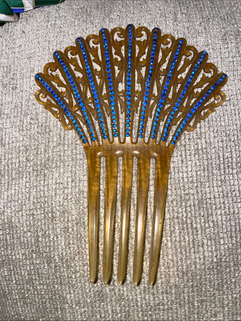 Antique large Art Deco Jeweled celluloid rhinestone hair comb beautiful 🤩 blue